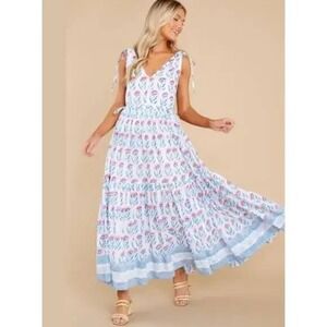 Oliphant NWT Cinched V-Neck Maxi Dress in Poppy Blue Size Medium